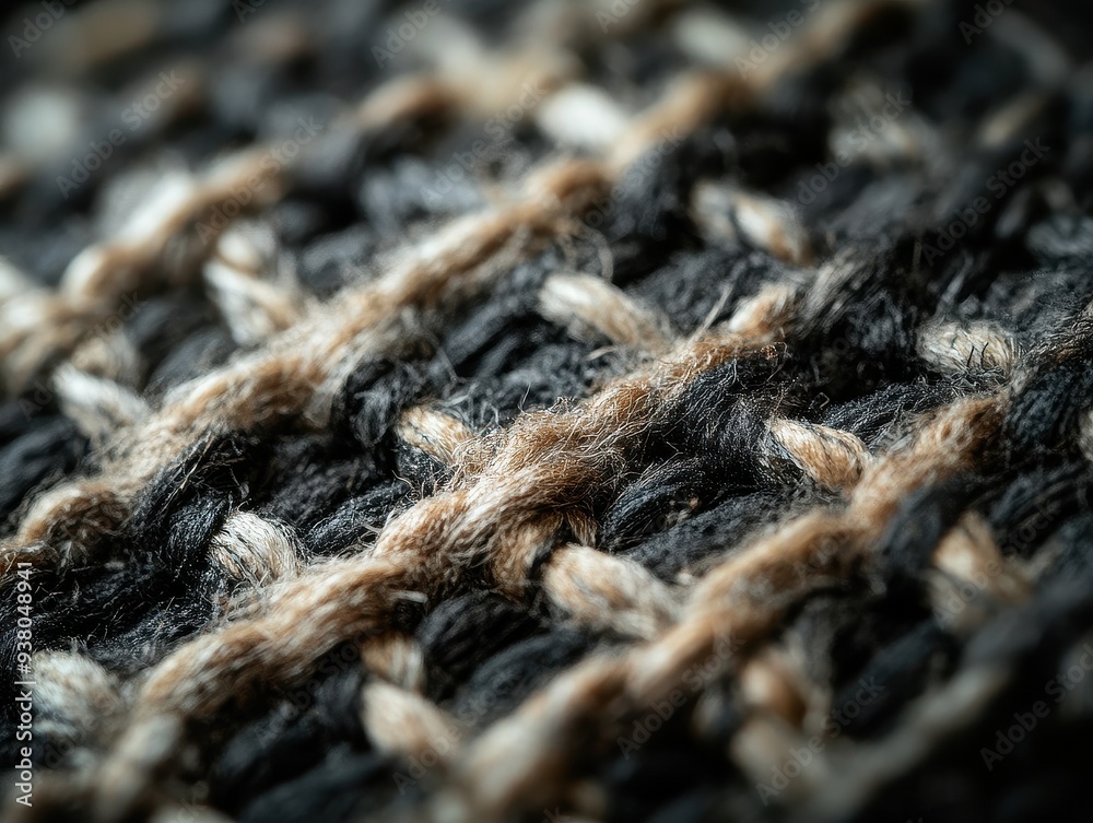 Close-Up Texture of Woven Fabric with Black and Beige Threads in a Detailed Macro Shot Close-Up Texture of Woven Fabric with Black and Beige Threads in a Detailed Macro Shot