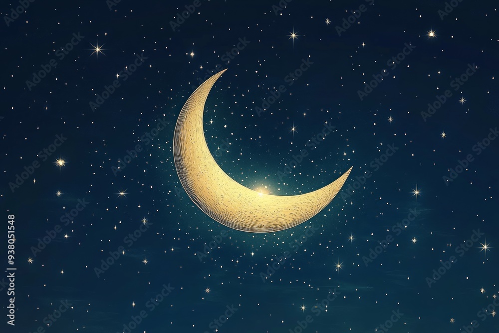 Crescent Moon Starry Night Islam Religion Spiritual Symbol Crescent Moon Starry Night Islam Religion Spiritual Symbol