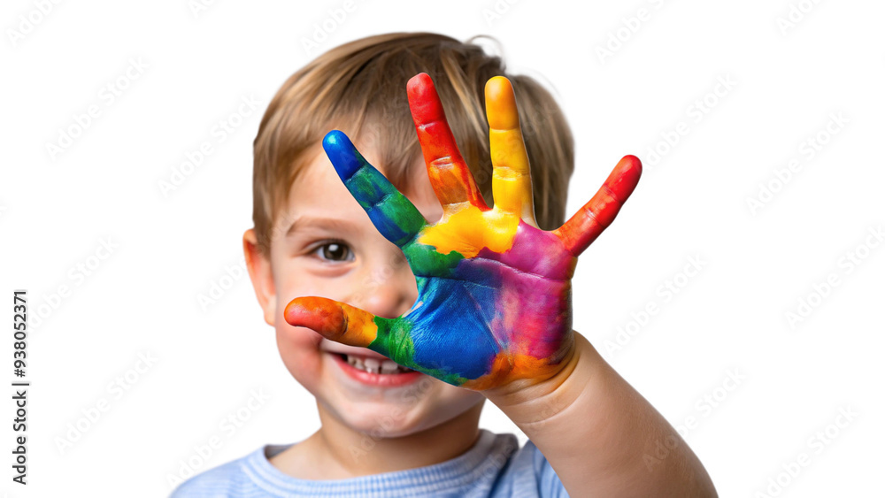 colorful painted child cute hand on transparency background colorful painted child cute hand on transparency background