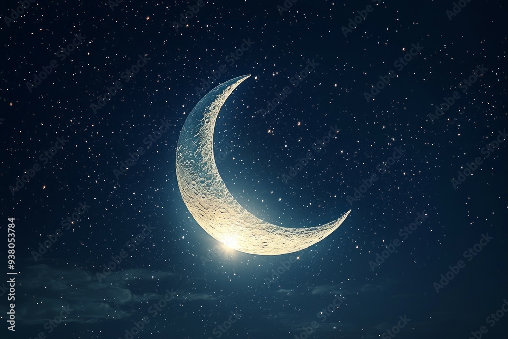 Crescent Moon Starry Night Islam Religion Spiritual Symbol Crescent Moon Starry Night Islam Religion Spiritual Symbol