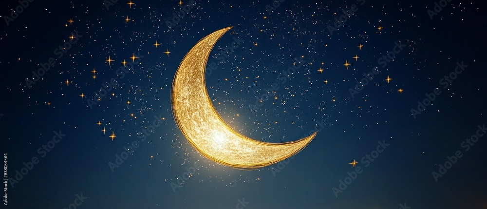Crescent Moon Starry Night Islam Religion Spiritual Symbol Crescent Moon Starry Night Islam Religion Spiritual Symbol