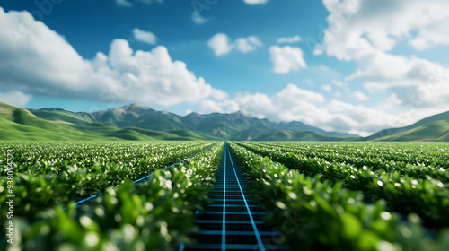 Smart farm and digital agriculture technology concept, using modern technology and big data to increase efficiency and productivity.