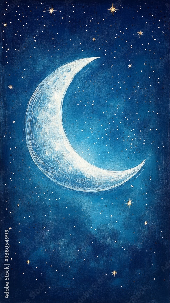 Fototapeta premium Crescent Moon Starry Night Islam Religion Spiritual Symbol