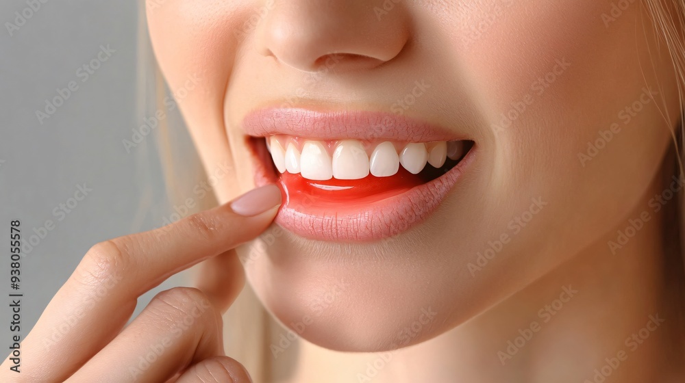 Obraz premium Woman Showing Inflamed Gum Closeup for Oral Cavity Health