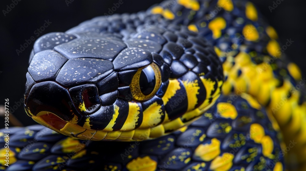 A black and yellow snake with a yellow stripe on its head