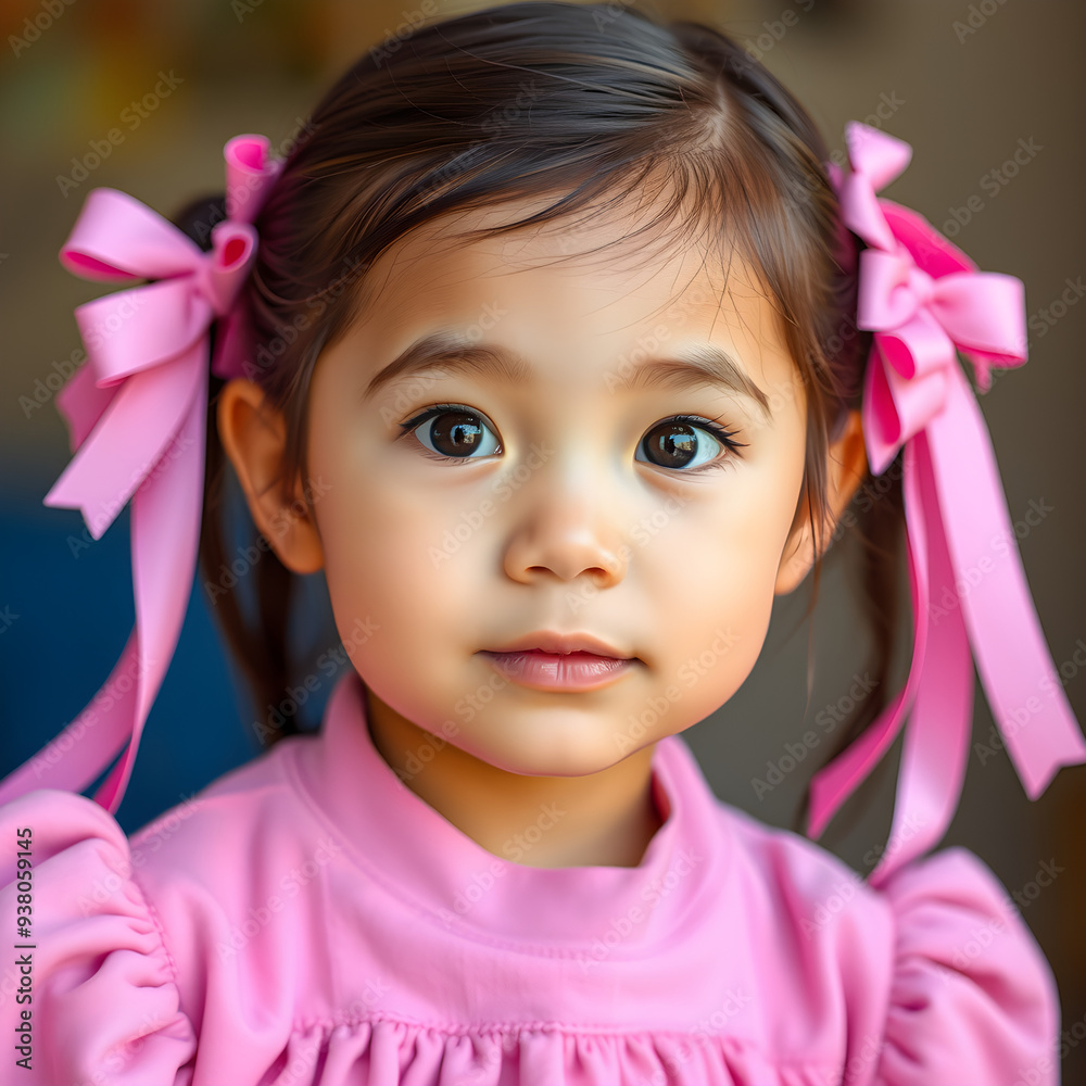 Una linda niña china con dos moñitos rosas Una linda niña china con dos moñitos rosas