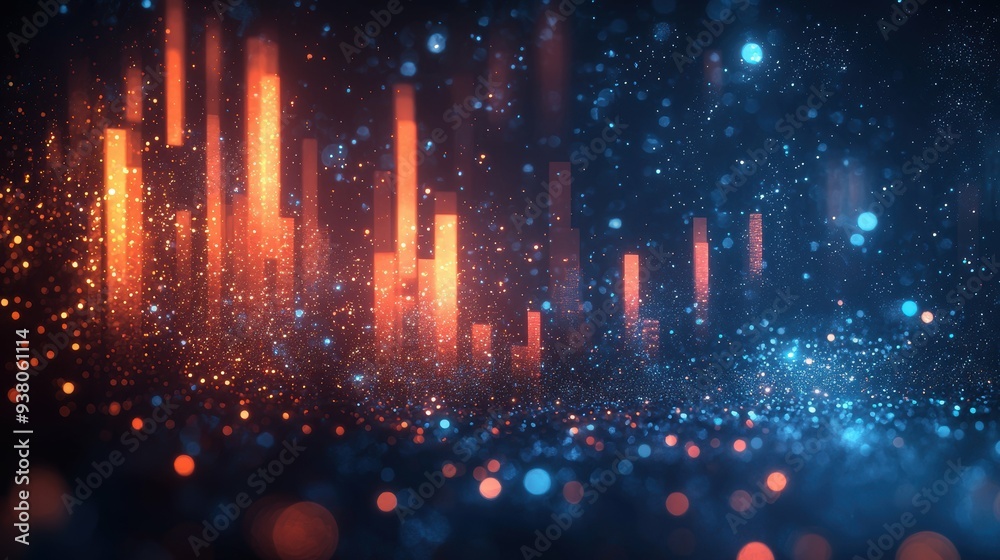 Fototapeta premium Translucent 3D area chart layers floating in a dreamy blue bokeh space