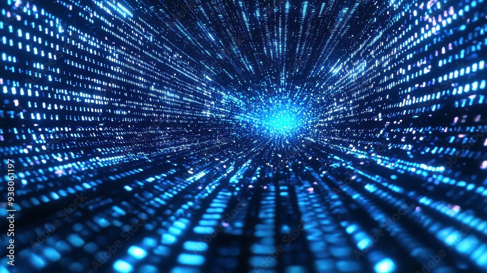 Streams of binary code forming chart patterns on a pulsating blue grid Streams of binary code forming chart patterns on a pulsating blue grid