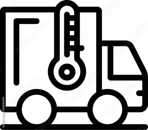 Line icon of a delivery truck transporting goods at a controlled temperature, ensuring freshness and quality