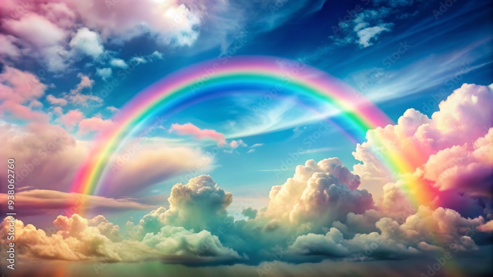 Vibrant, whimsical sky with soft, pastel green and pink hues, fluffy white clouds, and a multi-colored rainbow, evoking a sense of fantasy and growth. Vibrant, whimsical sky with soft, pastel green and pink hues, fluffy white clouds, and a multi-colored rainbow, evoking a sense of fantasy and growth.