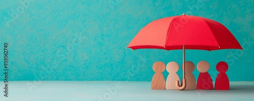 Umbrella covering a group of people from a storm, visualizing protection against life s uncertainties, life insurance umbrella, protection, coverage
