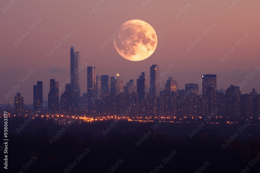 Fototapeta premium Crescent Moon Urban Skyline Islam Religion Spiritual Symbol