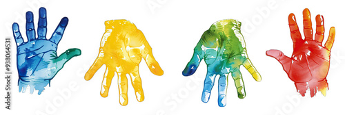 Set of colorful hand print isolate on Transparency Background