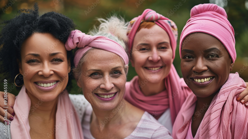 Fototapeta premium Diverse Women Joining Together for Breast Cancer Awareness 