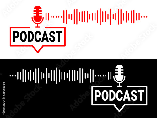 Podcast microphone icon. Broadcast podcast studio.
