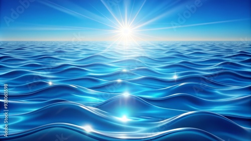 Wavy ocean surface with gentle ripples and subtle shine, illustrated in a vibrant blue and white color scheme with a stylized vector design. photo