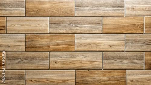 Weathered light brown oak wood wall with horizontal ceramic tiles, creating a warm and modern background for interior design and architectural concepts.