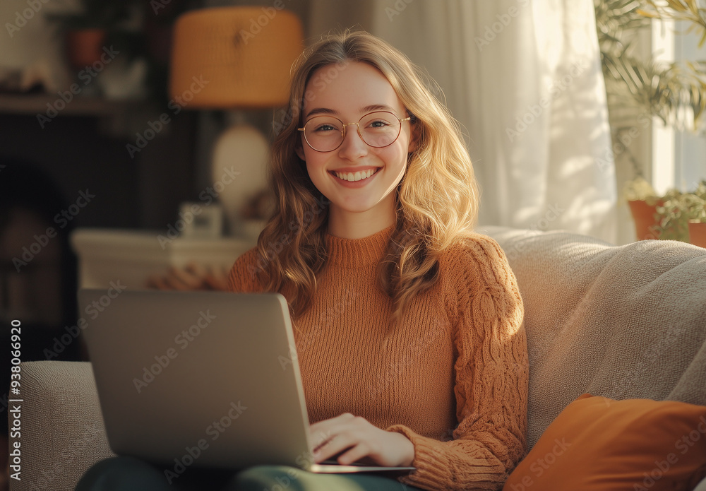 Woman with laptop on sofa. Woman with laptop on sofa.