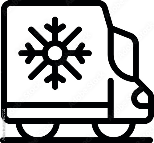 Line icon of a refrigerated truck delivering frozen food, perfect for representing cold chain logistics