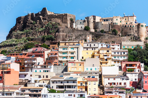 Distance view, panorama, of the Castelsardo, a town in Sardinia, Italy, located in the northwest of the island within the Province of Sassari.