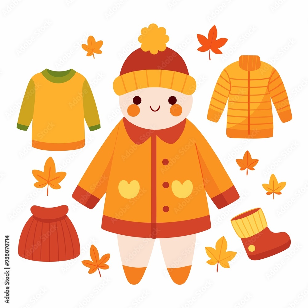Fototapeta premium demonstration of an autumn outfit set of clothes on a cute doll