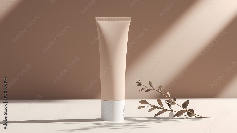 Cosmetic Tube Mockup with Branch and Shadow on a Neutral Background. Cosmetic Tube Mockup with Branch and Shadow on a Neutral Background.