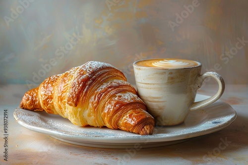 Cozy morning coffee and croissants for breakfast photo