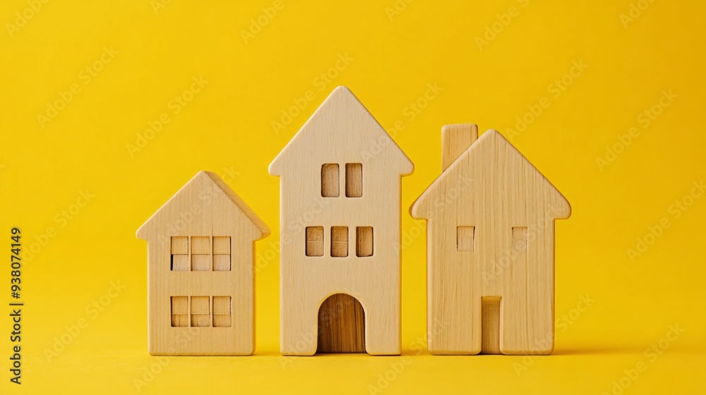 Vibrant Wooden Building on Yellow Background - Kids Toy Vibrant Wooden Building on Yellow Background - Kids Toy