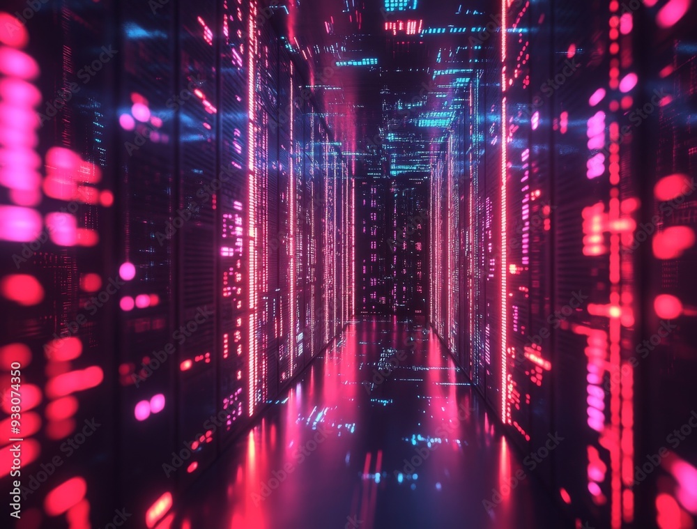 Obraz premium Digital Hologram of Data Storage in Virtual Space on Black Background