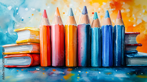 Vibrant Watercolor Illustration of Organized Lecture Notes with Colorful Symbols of Understanding and Retention