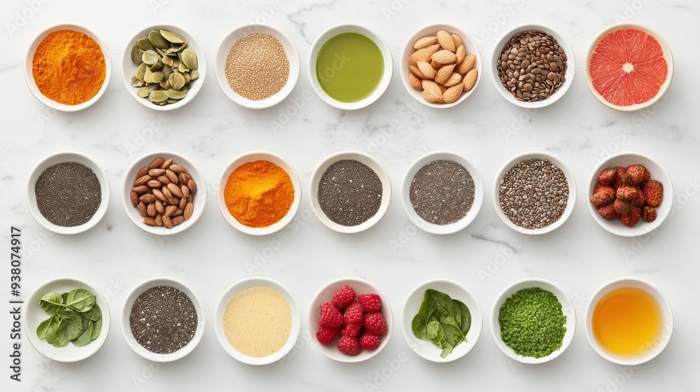 A colorful array of superfoods laid out on a marble countertop, showcasing the nutritious benefits of ethical eating A colorful array of superfoods laid out on a marble countertop, showcasing the nutritious benefits of ethical eating