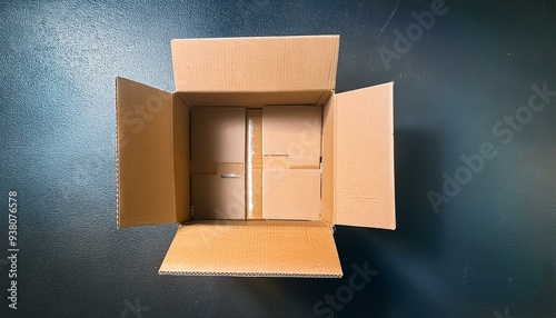 Open empty paper box in the warehouse 