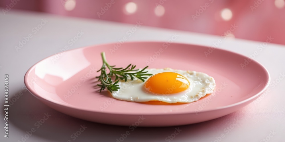 Fried egg on a pink plate Minimal pink combination Birds eye view. Fried egg on a pink plate Minimal pink combination Birds eye view.