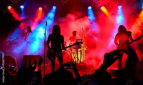 Rock Band Performing on Stage with Crowd