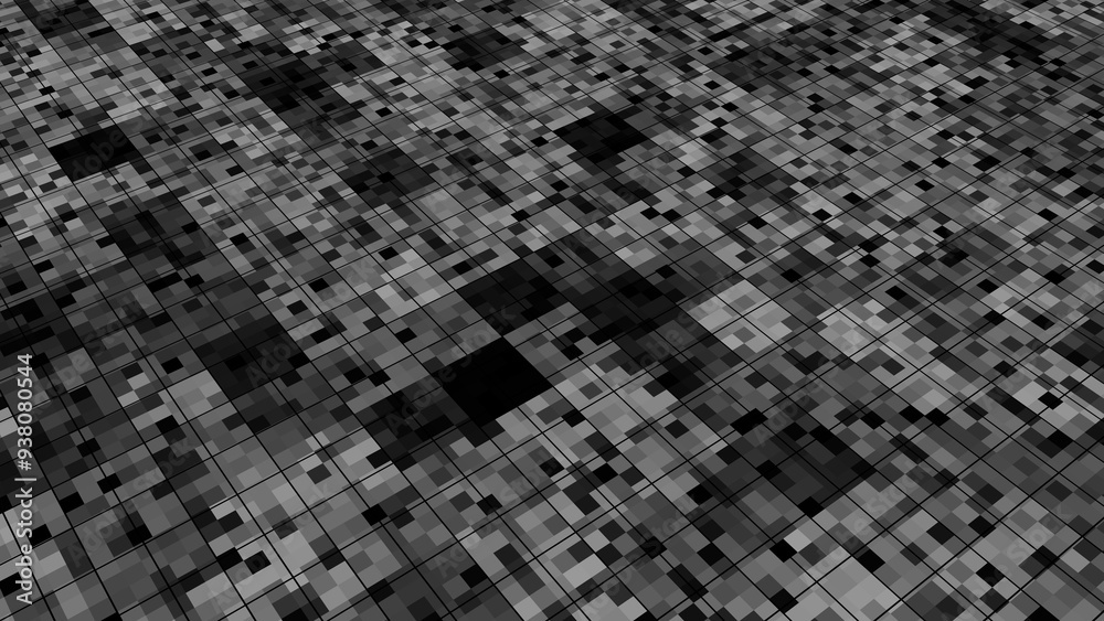 Abstract black and gray grid pattern creating a complex, textured surface. Abstract black and gray grid pattern creating a complex, textured surface.