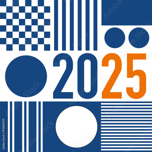 Carte de vœux 2025, décorative, avec un graphisme moderne en bleu et blanc, pour célébrer un événement ou la nouvelle année.