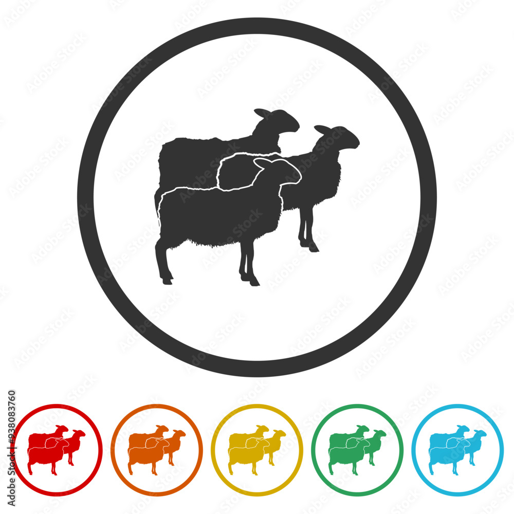 Obraz premium Sheep icon. Set icons in color circle buttons