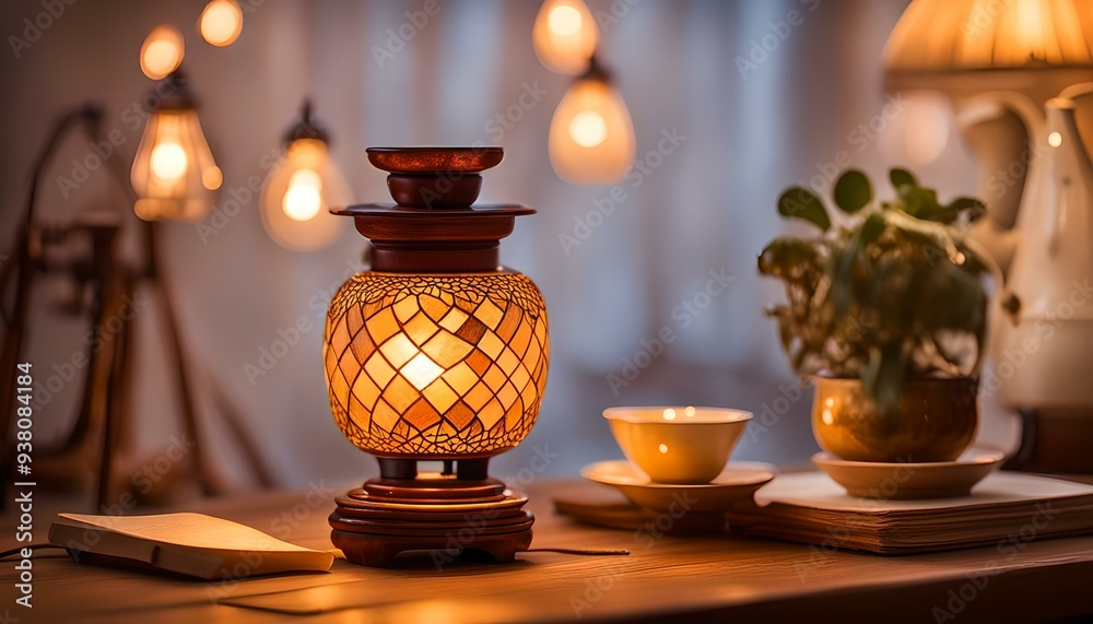 Aroma lamp on table
