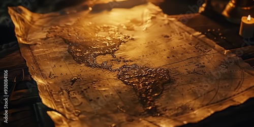 Vintage Map Illuminated by Candlelight