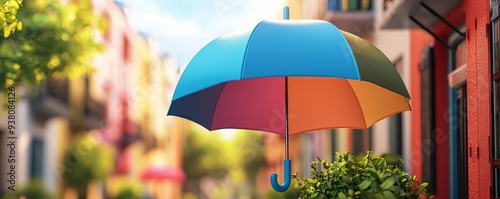 Life insurance umbrella, colorful shield, diverse protection, coverage, 3D illustration