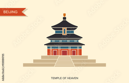 Tiantan Temple of Heaven in Beijing, China. Flat vector icon