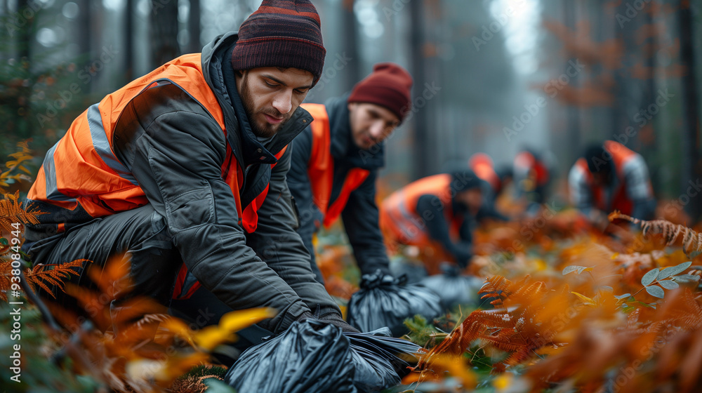 Un groupe d'hommes nettoyant la forêt Un groupe d'hommes nettoyant la forêt