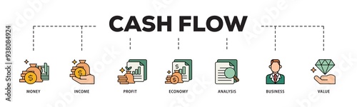 Cash flow icon infographic illustration concept with icon of money, income, profit, economy, analysis, business, and value icon png and easy to edit 