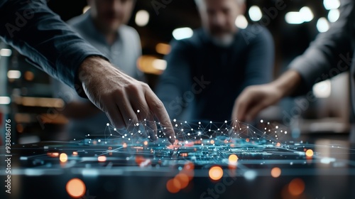 Business Team Interacting with Digital Network Interface