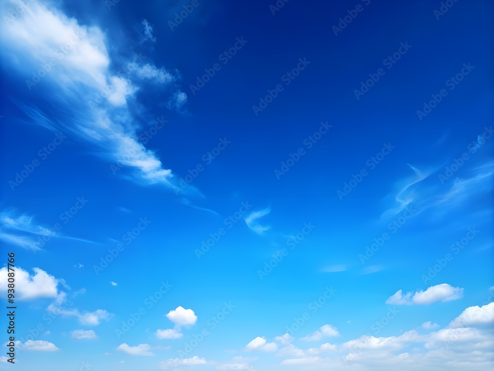 Obraz premium Clear blue sky with fluffy white clouds, a serene and peaceful natural background