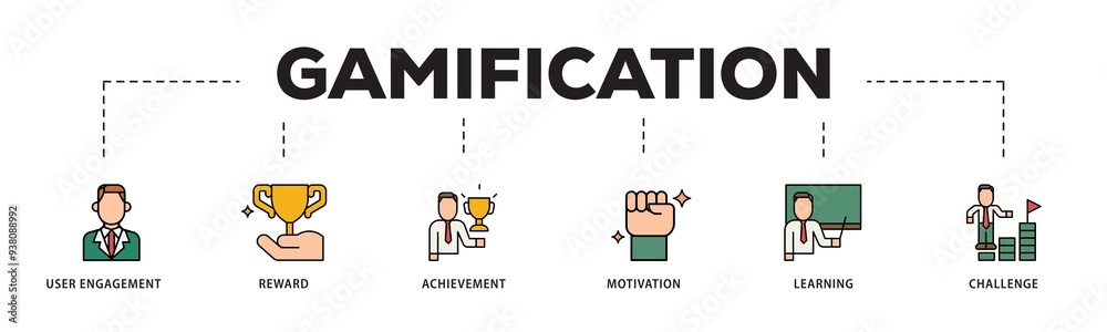 Gamification icon infographic illustration concept with icon of user engagement, reward, achievement, motivation, learning, and challenge icon png and easy to edit Gamification icon infographic illustration concept with icon of user engagement, reward, achievement, motivation, learning, and challenge icon png and easy to edit