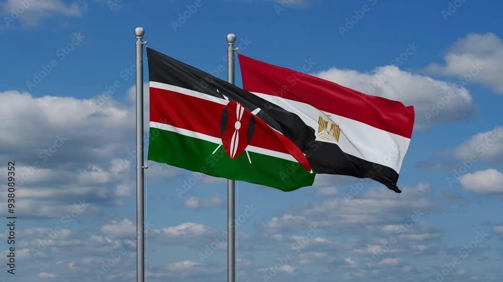 Egypt and Kenya flags flying together, video concept of the relationship, two country relations concept Egypt and Kenya flags flying together, video concept of the relationship, two country relations concept