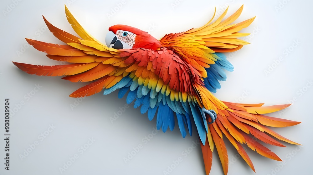 Fototapeta premium 136. **A lifelike 3D render of a ceramic tile art featuring a vibrant parrot with detailed feather textures, isolated on a white background