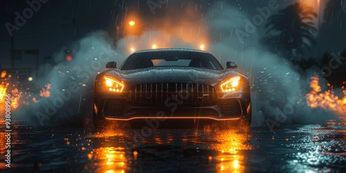 A black car with fog