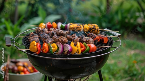 The barbecue with skewers photo